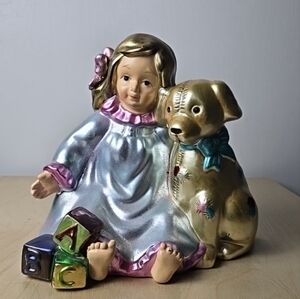 Xmas Mercury Center Piece of a Girl and her Dog